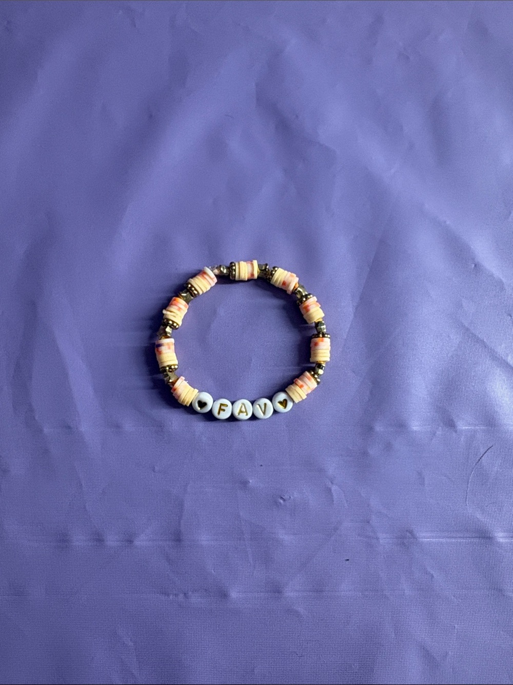 Personalized Kids Beaded Bracelet in Peach & Gold